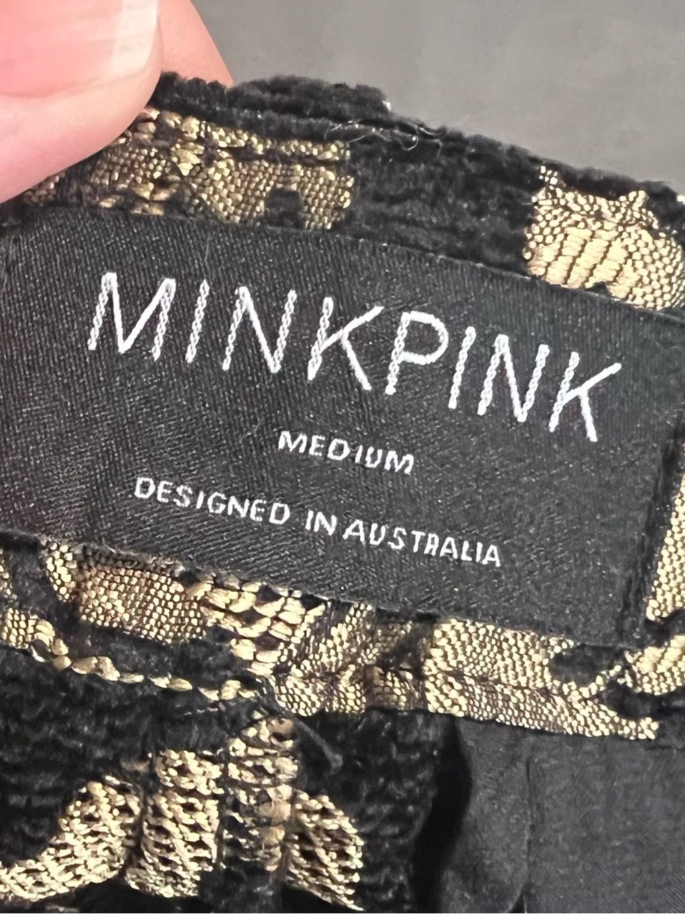 MINKPINK Free People Black & Gold Jacquard Brocade Style Pants Size Medium - Picture 5 of 11